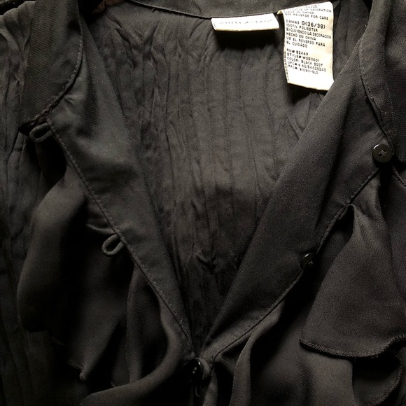 Black Ruffle Detail Sheer Pleated Button Up Top - Picture 6 of 7